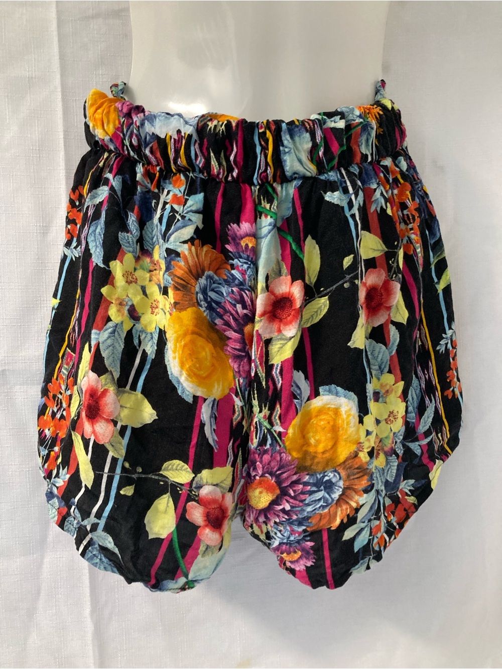 Black Multicolor Floral Mini Shorts Drawstring Y2K